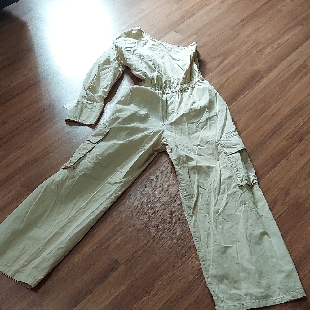 Zara Beige Long Sleeve Jumpsuit